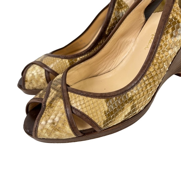 COLE HAAN Genuine Leather Reptile Snakeskin Wedge Slingback Peep Toe Shoes sz 9 - Picture 8 of 16